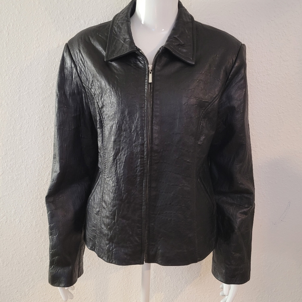 100% Leather Soft! Jacket XL Black Pockets Classic Style